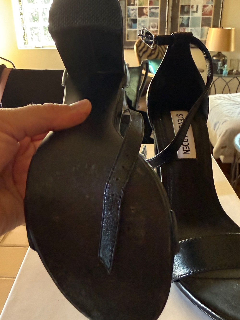 Steve Madden Black Strappy Ankle-4” Size 7 Heel Sandals